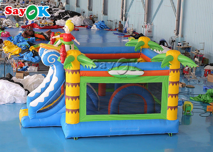 Palm Tree Inflatable Jumping Castle With Surf Boy Tropical Slide